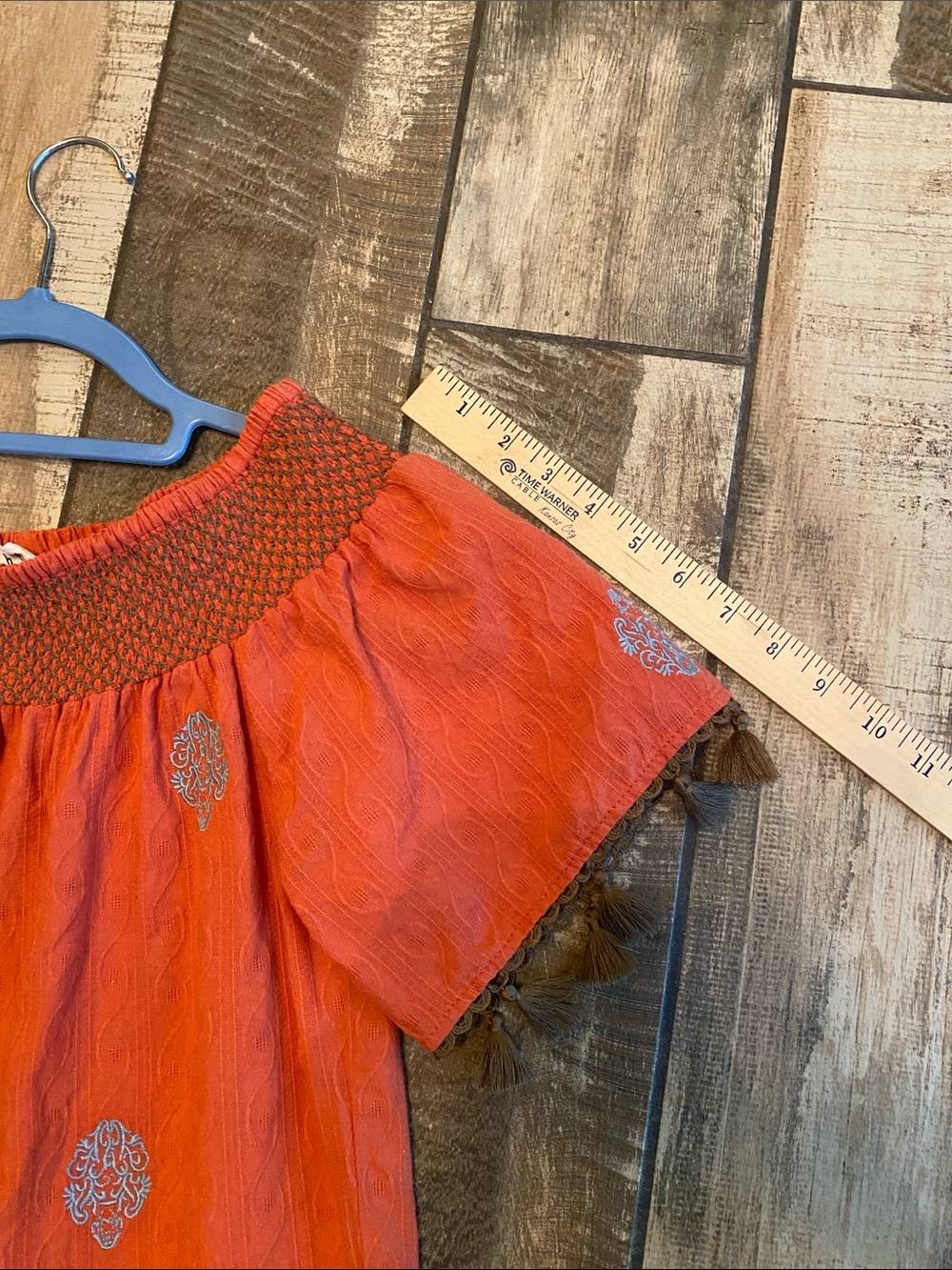 THML Orange Smocked-Neck Tassel Sleeve Blouse - Picture 8 of 11